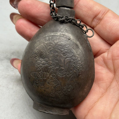 Antique White Copper Snuff Bottle with Children Motif Collectible