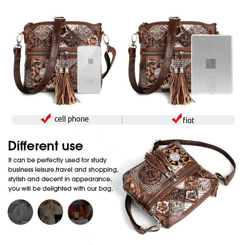 Bohemian Genuine Leather Bag Floral Crossbody Luxury Shoulder Vintage Handbags