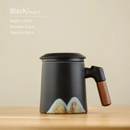 Embersceramic Handpainted Mountain Ceramic Teacup with Infuser Cozy Mug 380ml