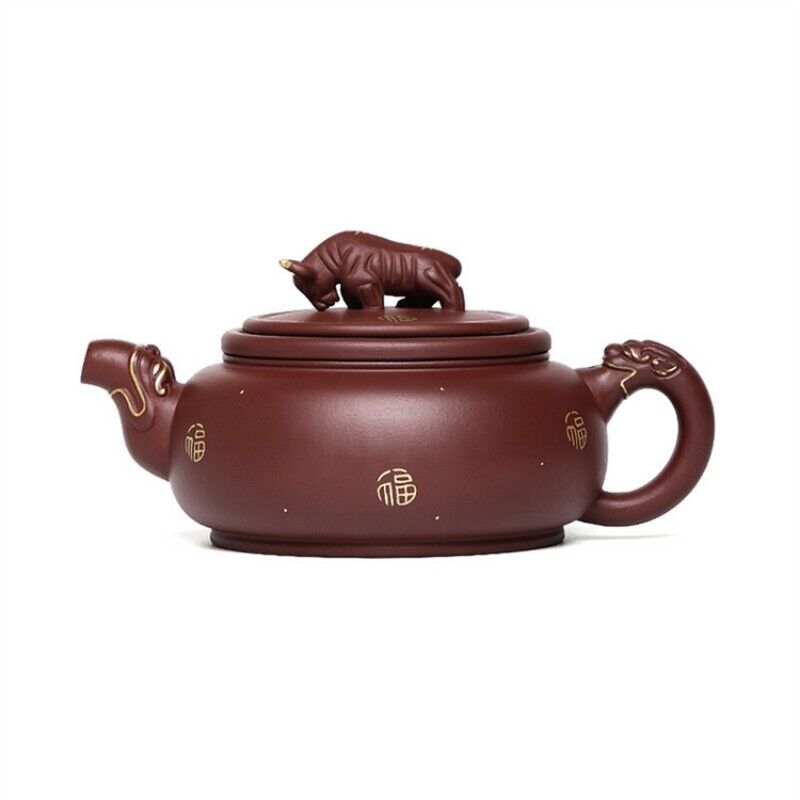 full handmade tea pot marked ox shape design statue mascot true yixing zisha pot