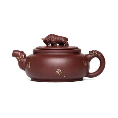 full handmade tea pot marked ox shape design statue mascot true yixing zisha pot