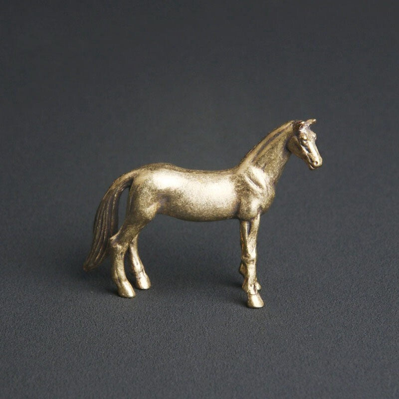 Brass Long Tail Horse Miniature Tea Pet Ornament Animal Craft ToyFi Decoration