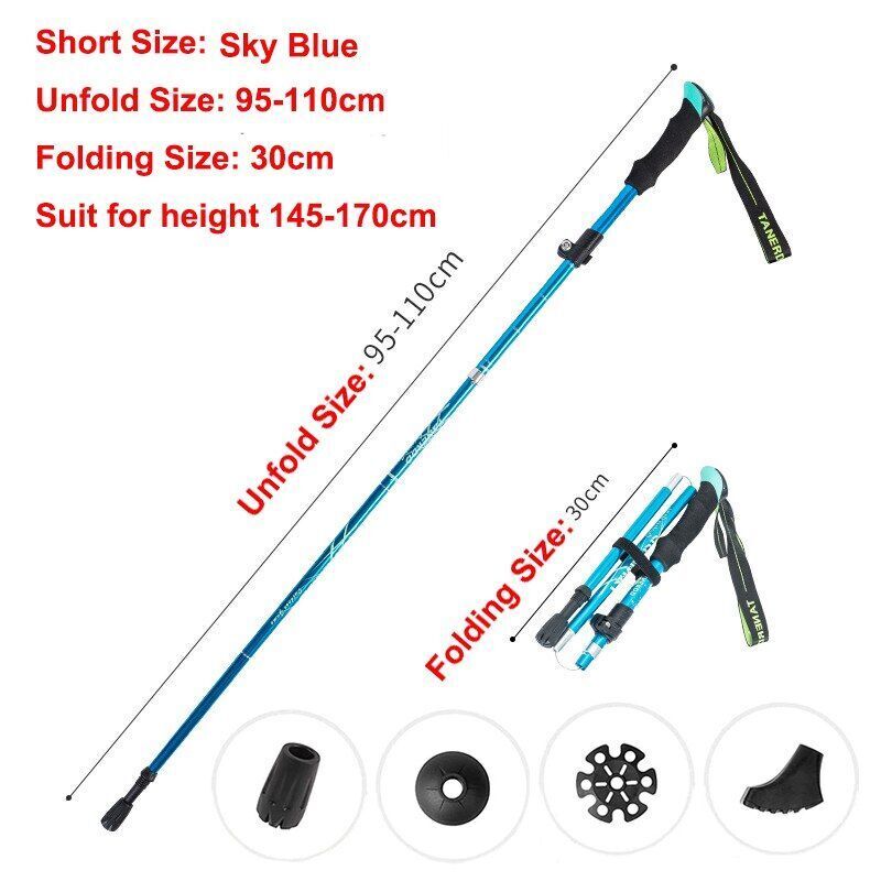 5-Section Folding Trekking Poles Nordic Walking Stick Hiking Telescopic Cane 1PC