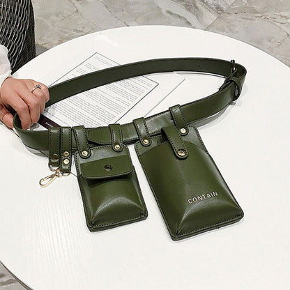 Women Fanny Pack Leather Belt Bag Waterproof Multi-pocket Waist Pack 17*10/13*10