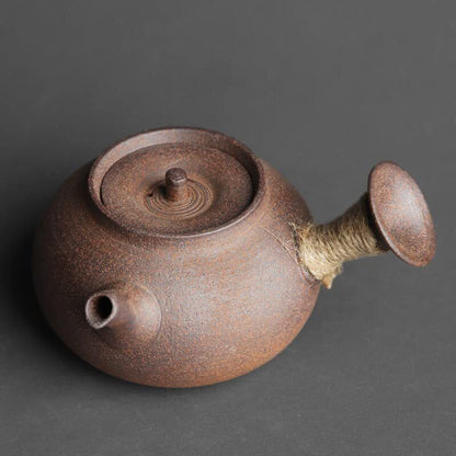 4.72" Japanese Handmade Pottery Side Handle Teapot Raw Ore Clay Material Retro