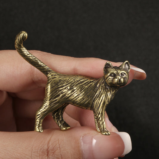 Cute Little Kitten Making Antique Bronze Cat Tea Pet Tabletop Bronze Statue