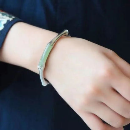 Original Handmade Silverb Silver Bamboo Hetian Jade Festival High Bracelet