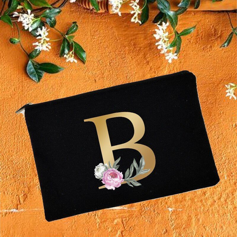 Makeup Bag Floral Alphabet Print Cosmetic Case Bridal Party Pouch Purse 14*22 CM