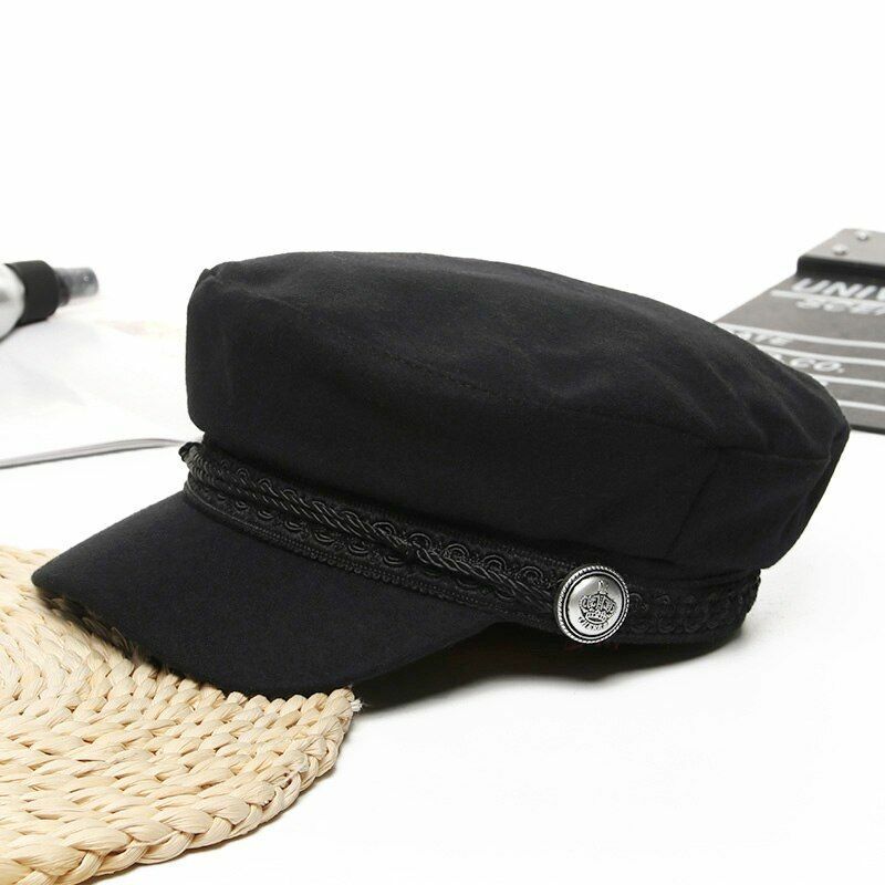 Winter Hats Womens French Style Wool Baker's Boy Cool Baseball Cap Black Visor