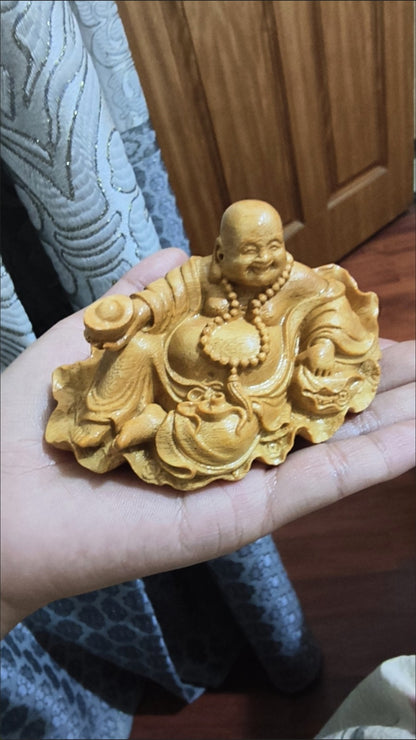 Golden Sandalwood Maitreya Buddha Carving Car & Home Decor