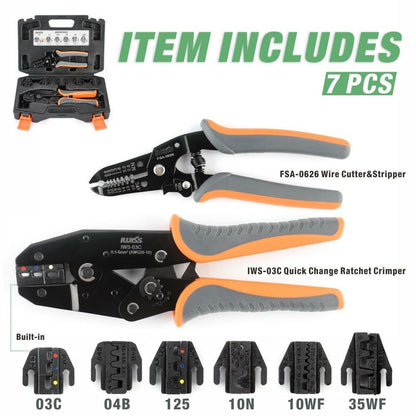 IWISS KIT-0535 Ratcheting Crimping Tool Set Quick Change Ratchet Crimper Set