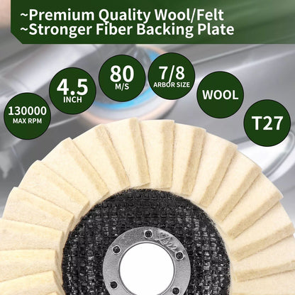 Wool Felt Finishing Wheel Buffing Pads For Metal Glass For Angle Grinder 2Pcs