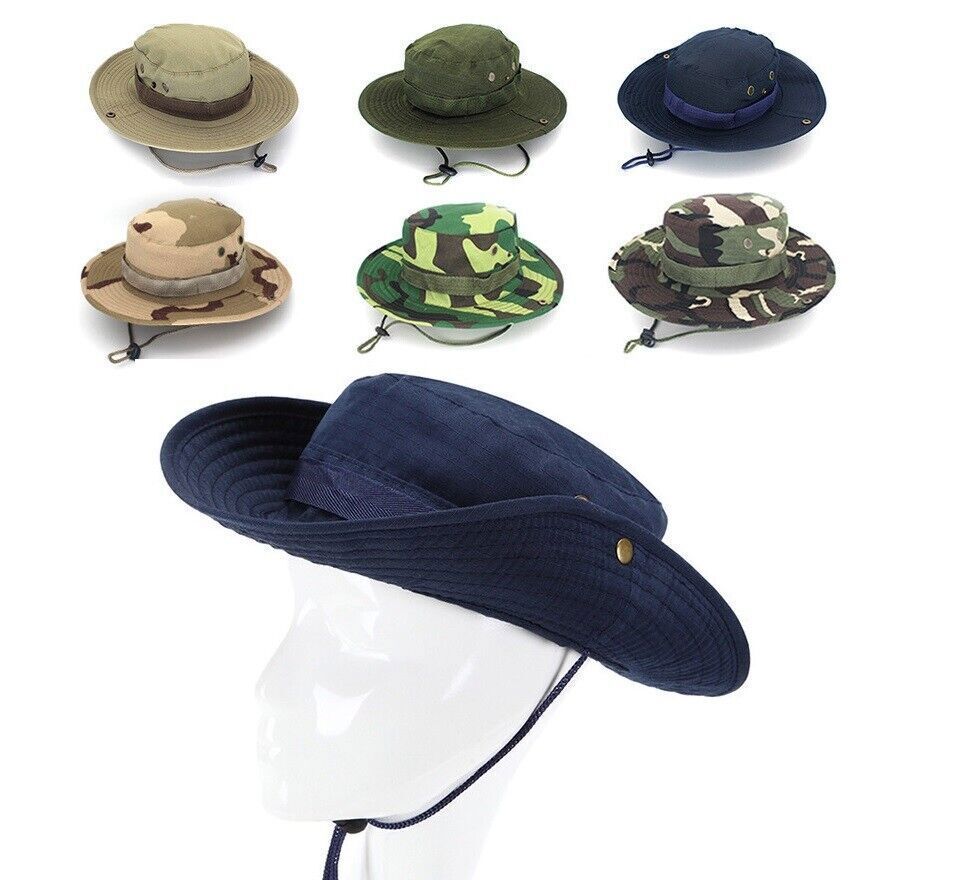 Boonie Bucket Hats Cap Cotton Fishing Hunting Mesh Summer Military Men Sun Brim