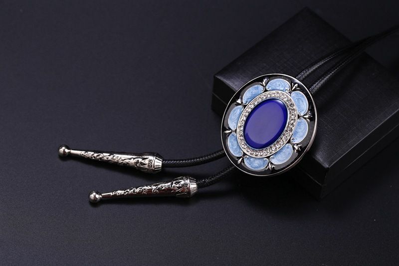 Men Bolo Tie Polyester Semi Precious Stone Pendant Suit Shirt Collar Accessories