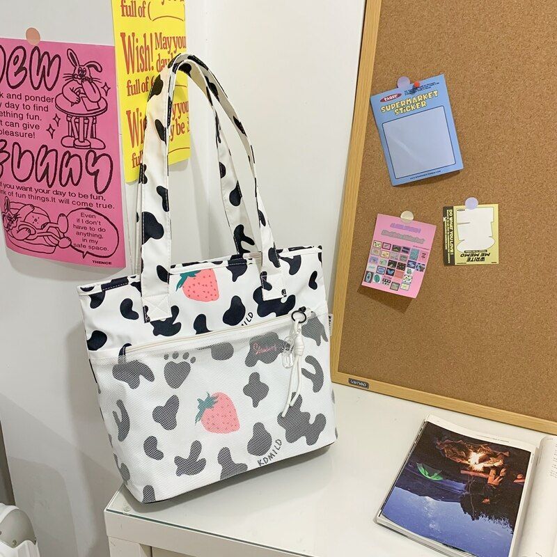 Large Capacity Cow Grain Bag Mesh Backpack Leisure Students Schoolbag 44*18*31CM