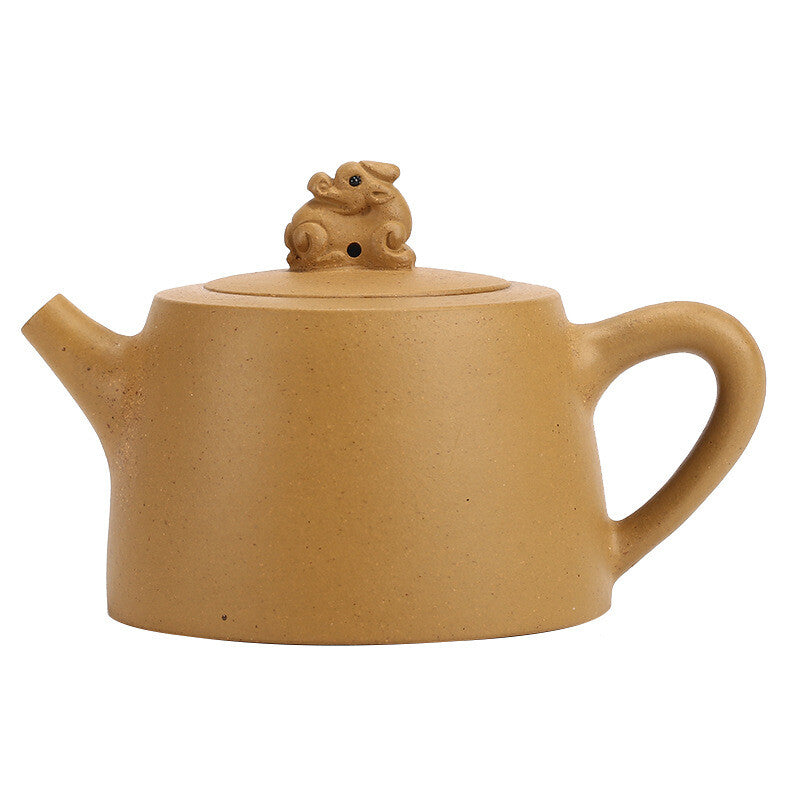 5"Chinese Yixing Zisha Pottery Gold Section Clay 220ML Auspicious Beast Teapot