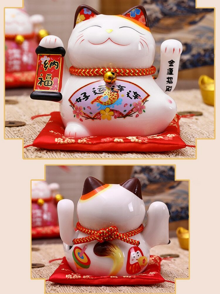 14cm Ceramic Fortune Cat Waving Hand Cat Maneki Neko Home Decoration Lucky Cat