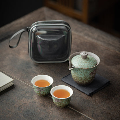 Portable Tea Set Bag Ceramic Tea Pot With Infuser Holes Kiln Change Tea Cup New
