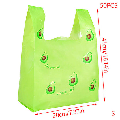 50Pcs Cute Fruit Plastic Bag Carry Out Bags With Handle Food Packaging Storage
