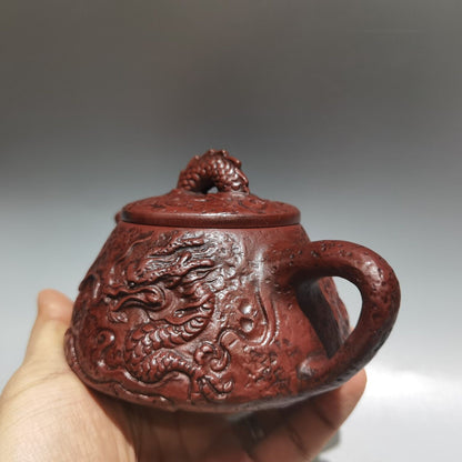 Vintage Chinese Yixing Purple Clay Teapot Zisha Ceramic Carving Dragon Teaware