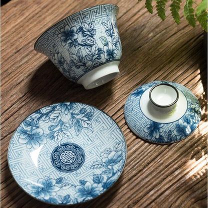 Blue and White Gaiwan Single Ceramic Large Tea Bowl Jingdezhen Tiandiren Tureen