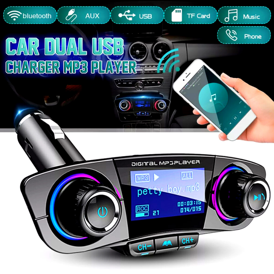 Transmisor Bluetooth FM Para Carro Cargador USB Con Doble Salida Para Automovil