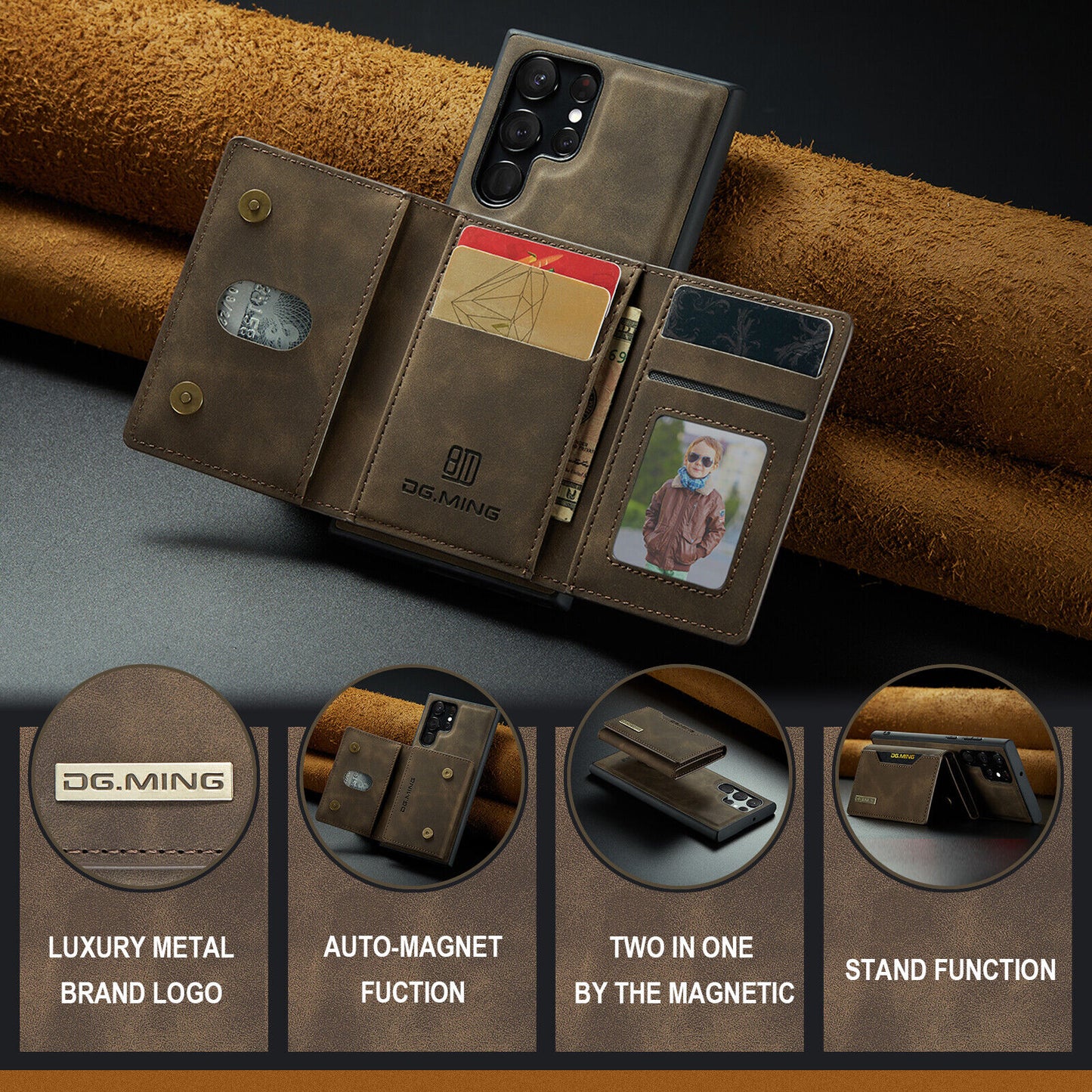 For Samsung Galaxy S23 Plus Leather Case Cover Wallet Card Holder Tempered Glass