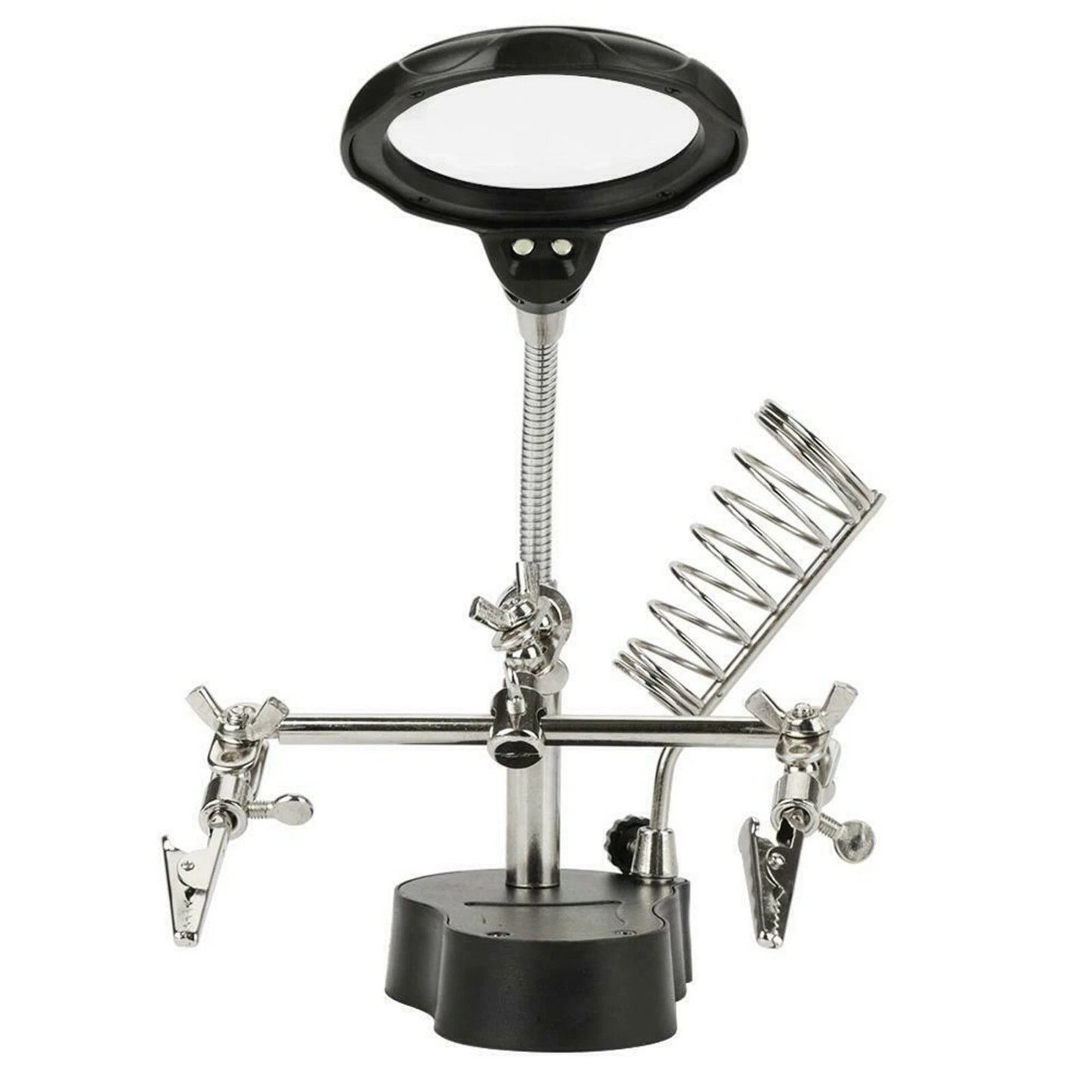New Soldering Tool w Dual Magnifier 2.5X 5X LED Lights Adjustable Holder Stand