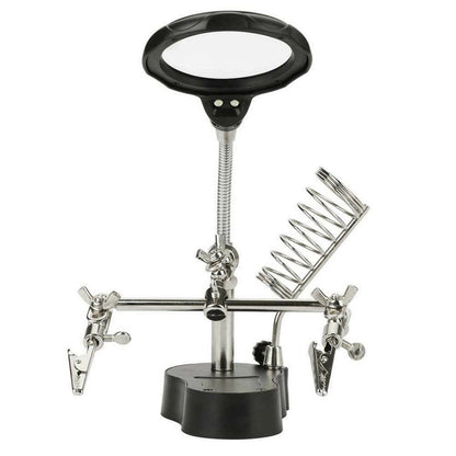 New Soldering Tool w Dual Magnifier 2.5X 5X LED Lights Adjustable Holder Stand