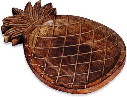 Unique Wooden Pineapple Design Serving Tray Natural Finish Rustic Home Decor
