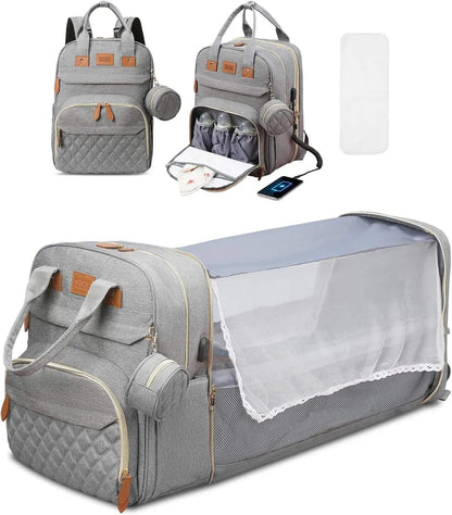 3-in-1 Baby Travel Diaper Bag with Foldable Bed