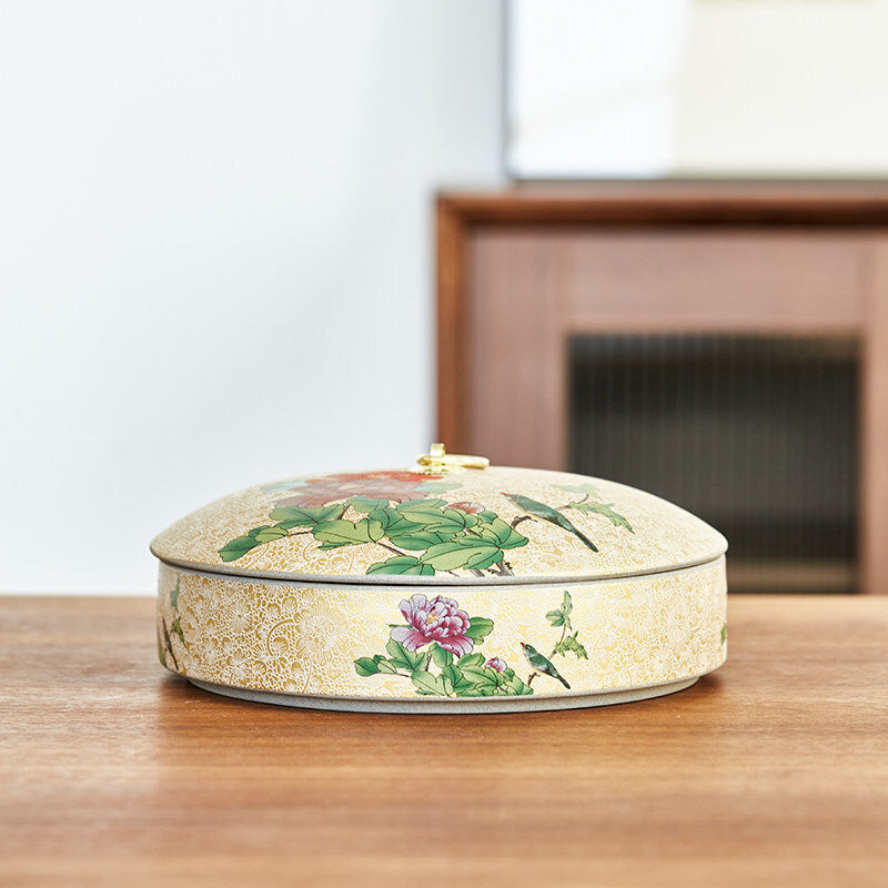 Tea Cainster With Lid Enamel Stoneware Jar For Pu'er Tea Cake Multi-functional