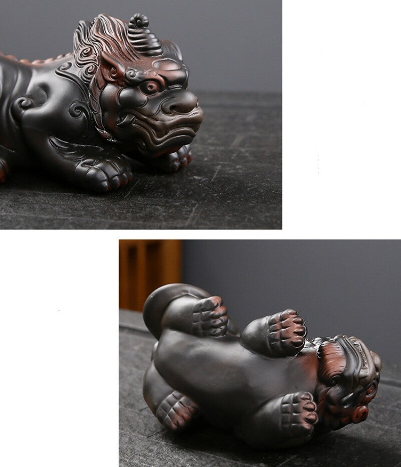 One Pair Yixing Zisha Purple Clay Tea Pet Mascot Chinese Lucky Animal Statue New