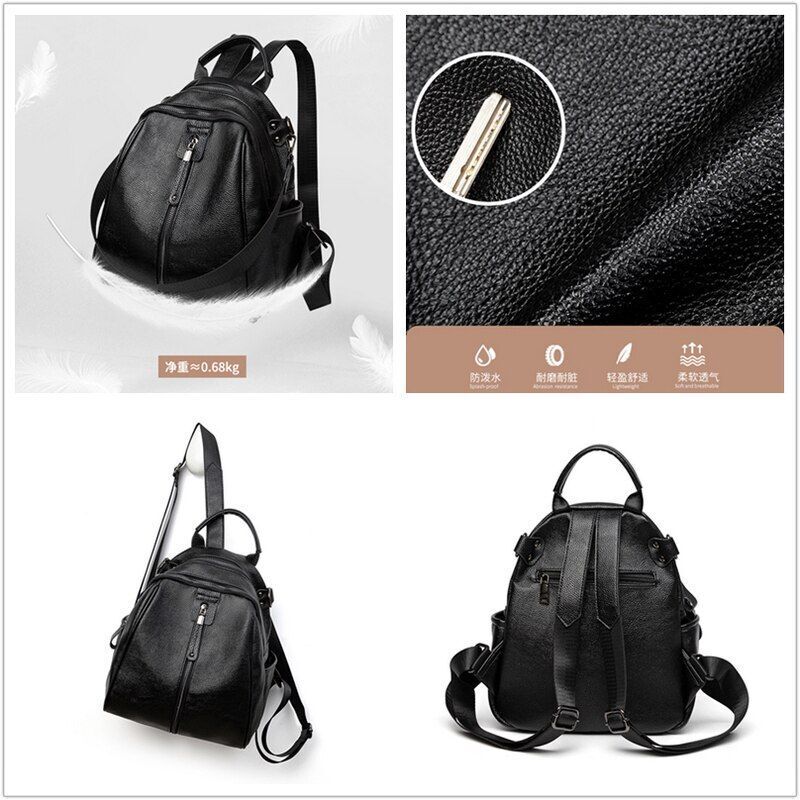 Black Backpack Genuine Leather Cowhide Bags Small Cute Traveling Luxury Softback