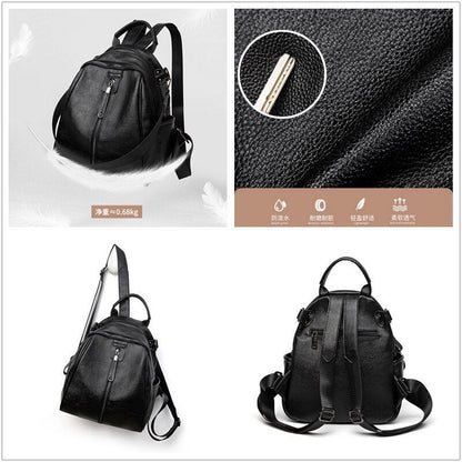 Black Backpack Genuine Leather Cowhide Bags Small Cute Traveling Luxury Softback
