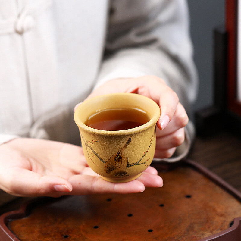One Cup Handmade Tea Cup Real Yixing Zisha Duan Clay Marked Bird Handpainted Cup