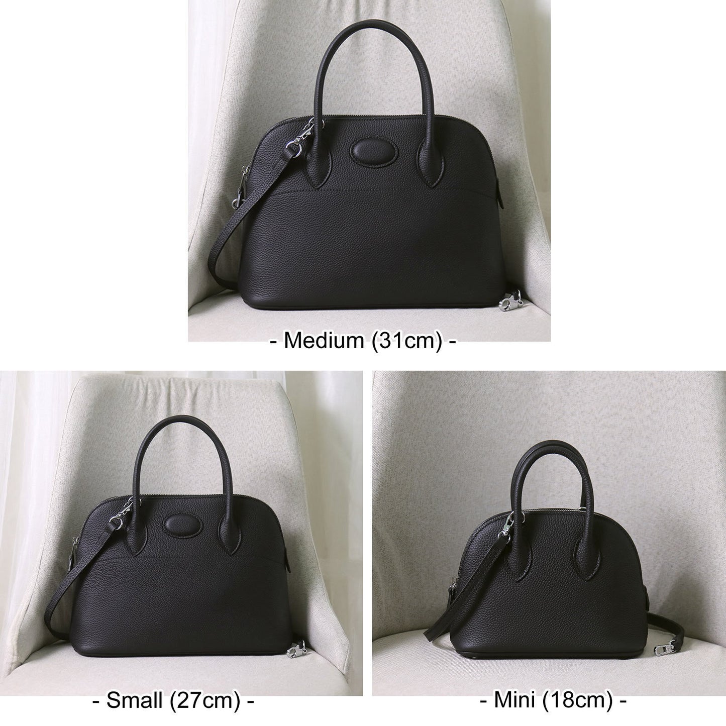 18/27/31 Real Leather Bowling Tote Purse Handbag Shoulder Bag Fashion Crossbody