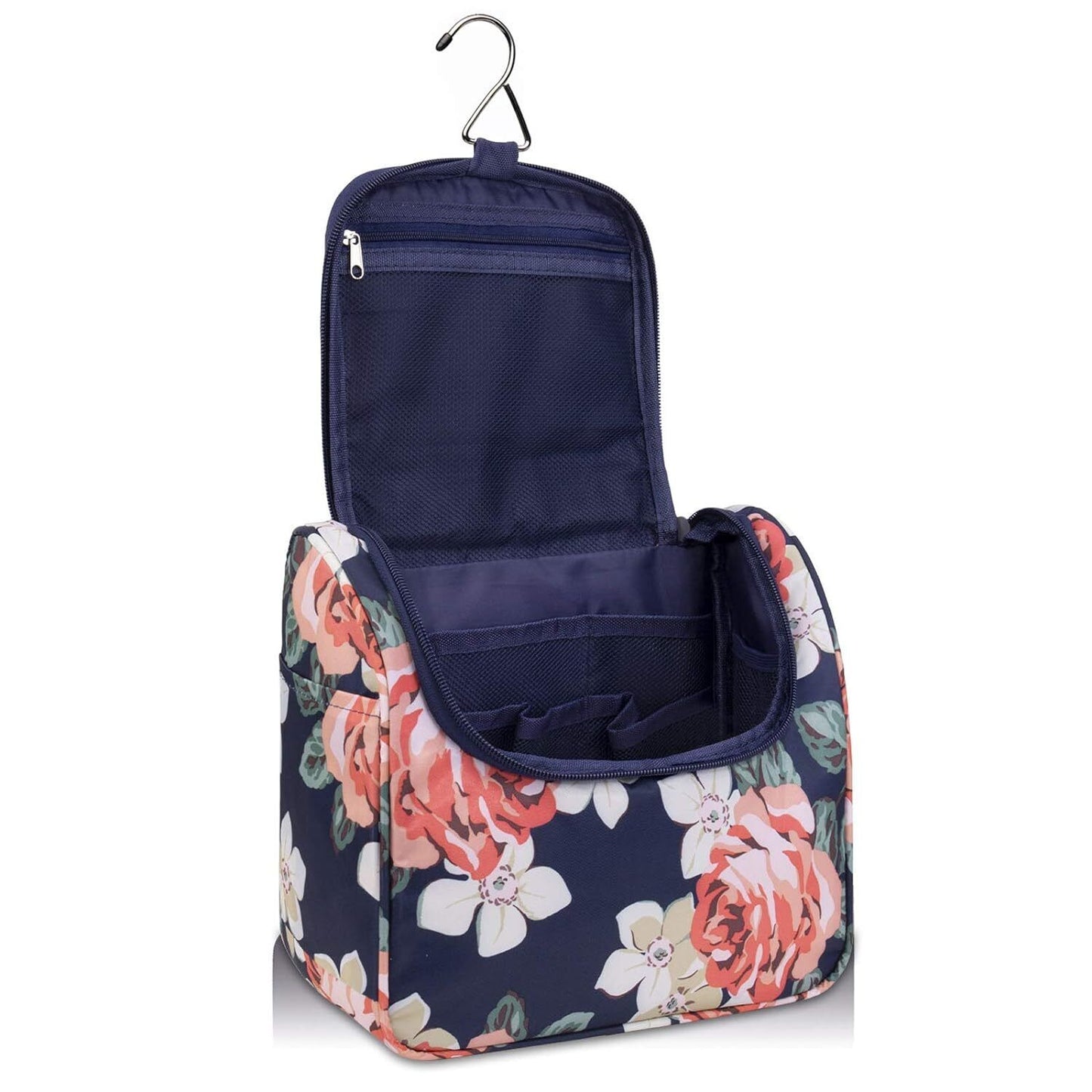 WANDF Hanging Toiletry Bag Travel Cosmetic Organizer Medium, Black Peony
