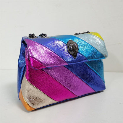 Stitching Rainbow Patchwork Handbag Synthetic Leather Metallic Square 19*7*13 CM