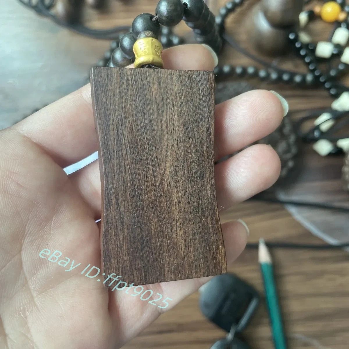108pcs Prayer Beads Natural Wood Carving Landscape Painting Pendant Necklace
