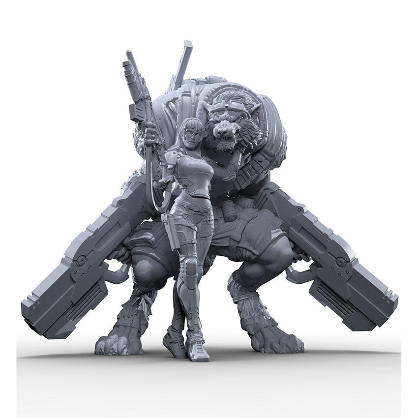 1/24 Resin Figures model Girl and wolf warrior Unassembled Unpainted R4557