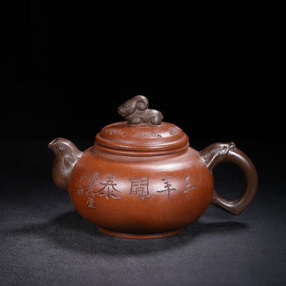 Chinese Yixing Zisha Clay Handmade Exquisite Teapot（三阳开泰 底款：时大彬）