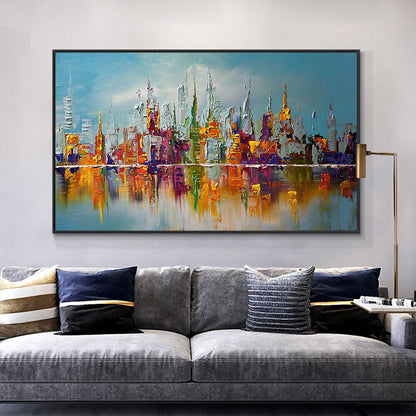 Abstract Colorful Large City Building Painting Handpainted Oil Painting Canvas