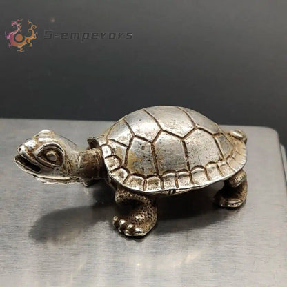 Old Chinese 2.4" Silver Folk Feng Shui Statue Animal Turtel Tortoise Longevity