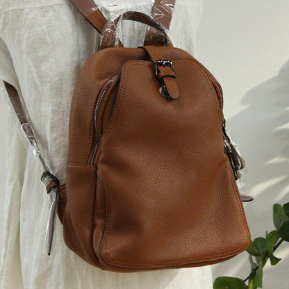 Backpack Women Genuine Leather Travel Shoulder Bags Gray Brown Black School Book
