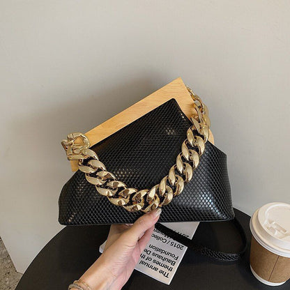 Triangle Synthetic Leather Crossbody Bag Handbag Thick Chain Purse 22*26*10 CM
