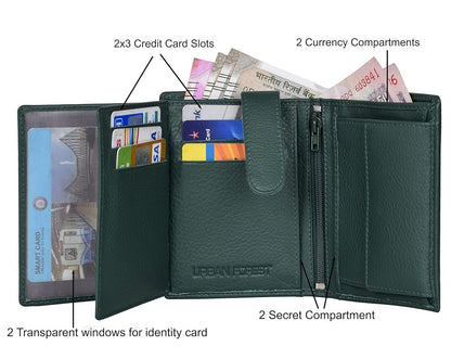 New Green Bi-Fold Leather Men's Wallet RFID Protection Gift Item