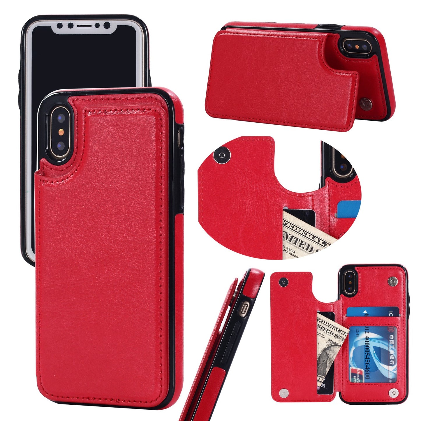 For iPhone 17/16 Pro Max/15/14/13/12 Leather Card Holder Wallet Phone Case