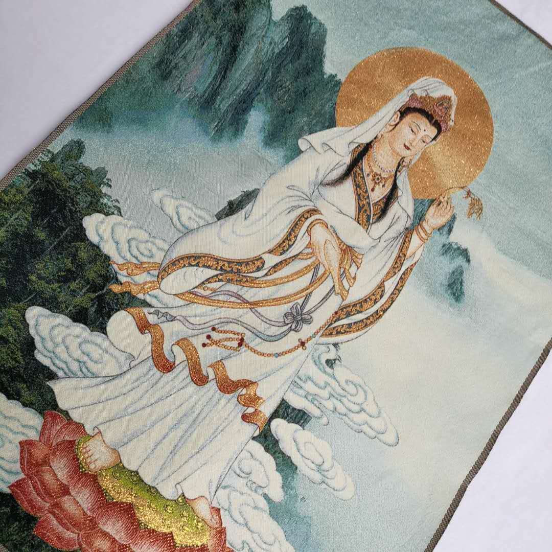 Buddhism Cloth Silk Avalokiteshvara Guangyin Kwan-yin Tangka Thangka Decoration