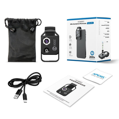 APEXEL 200X with CPL Phone Microscope with LED Light/Clip for IPhone and Android